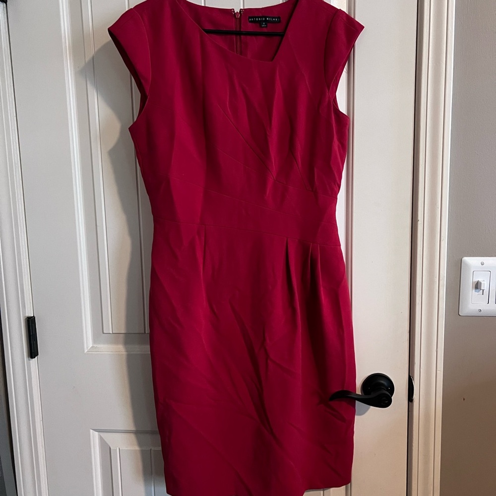 ANTONIO MELANI Red Sleeveless V-neck Sheath Mini Dress